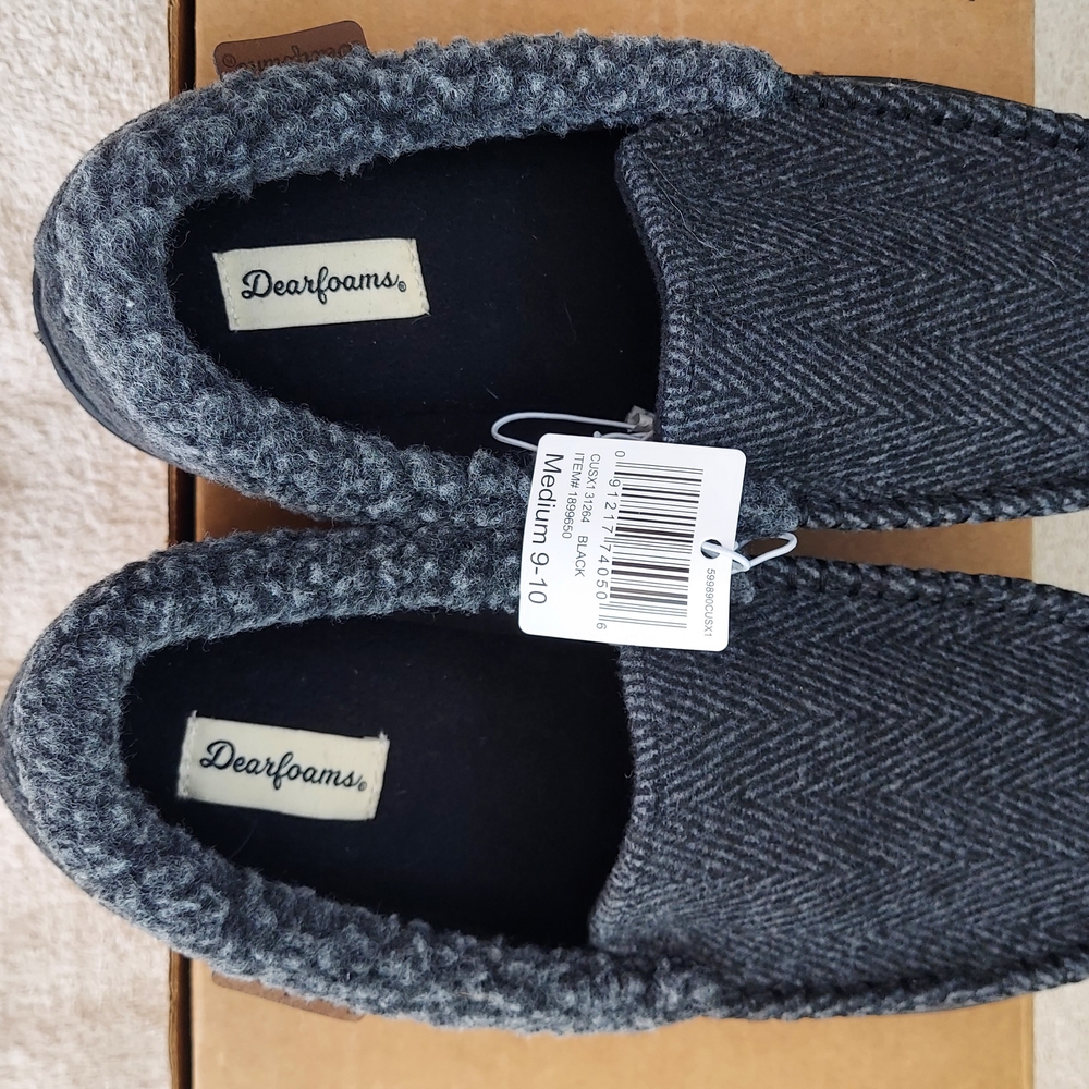 Dearfoams Men's Charcoal Slippers Men's Size 9-10 New With Tags - Picture 8 of 13